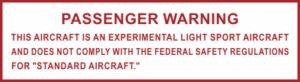 Passenger Warning - Experimental Aircraft Decal